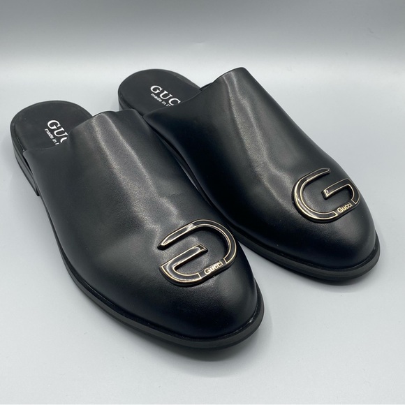 Gucci Other - Gucci Black Leather Slip-Ons with Gold Detail